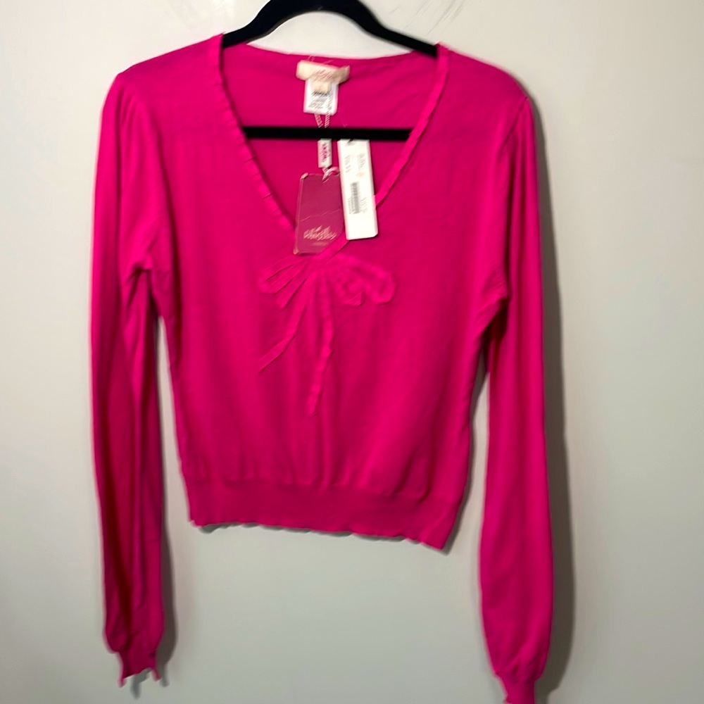 NWT Whistles London pink bow knit top sweater 💯 cotton dainty girly hot pink